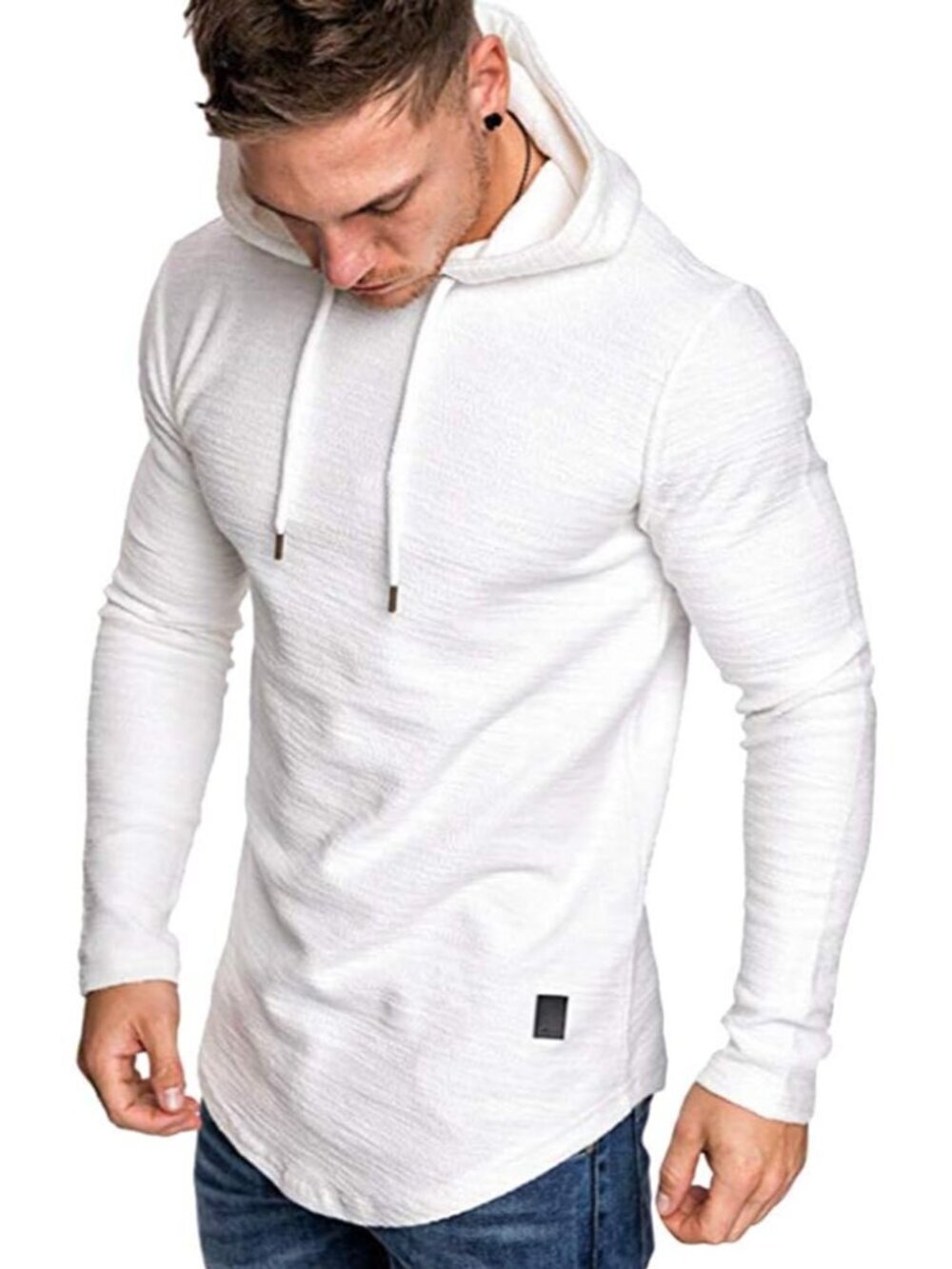 Mens Fashion Athletic Hoodies Sport Sweatshirt Solid Color Fleece Pullover